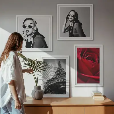 Multi-piece wall decor set Parisian lady with Eiffel glasses