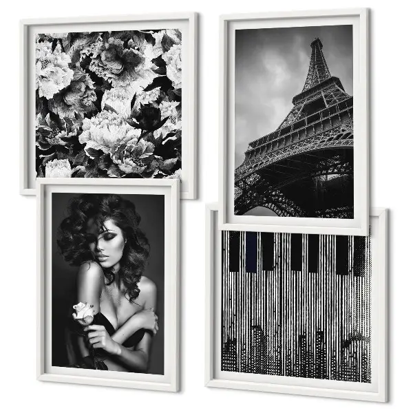 Wall art set Portrait of a Woman with an Eiffel Rose