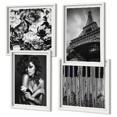 Wall art set Portrait of a Woman with an Eiffel Rose