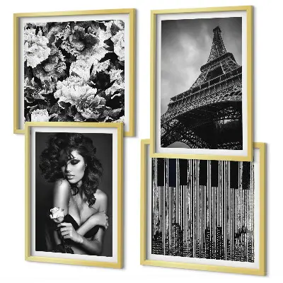 Wall art set Portrait of a Woman with an Eiffel Rose