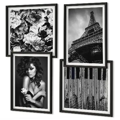 Wall art set Portrait of a Woman with an Eiffel Rose