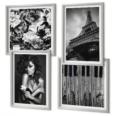 Wall art set Portrait of a Woman with an Eiffel Rose