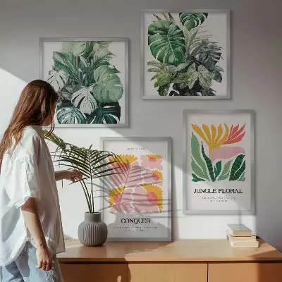 Multi-piece wall decor set modern flower and leaf posters