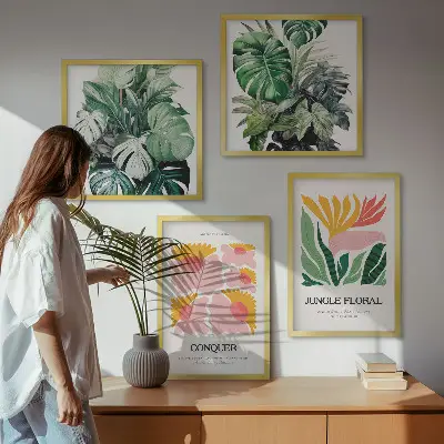 Multi-piece wall decor set modern flower and leaf posters