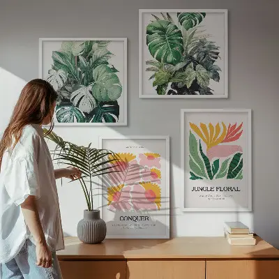 Multi-piece wall decor set modern flower and leaf posters