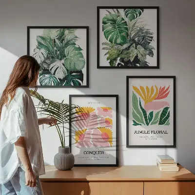Multi-piece wall decor set modern flower and leaf posters