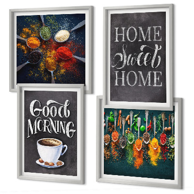Wall art set Spices, coffee, cup, herbs