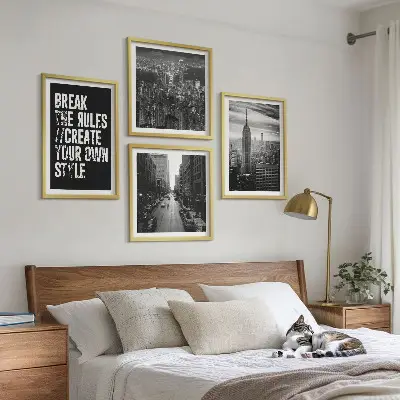 Set of 4 wall art pieces featuring black and white city street imagery