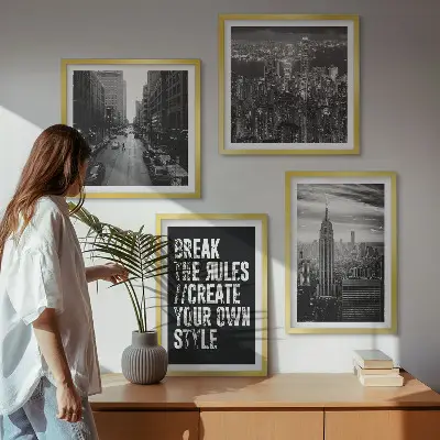 Set of 4 wall art pieces featuring black and white city street imagery