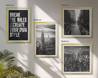 Set of 4 wall art pieces featuring black and white city street imagery