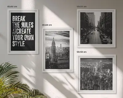 Set of 4 wall art pieces featuring black and white city street imagery