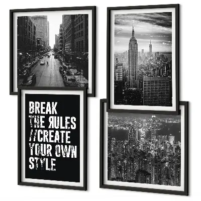 Set of 4 wall art pieces featuring black and white city street imagery