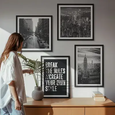 Set of 4 wall art pieces featuring black and white city street imagery