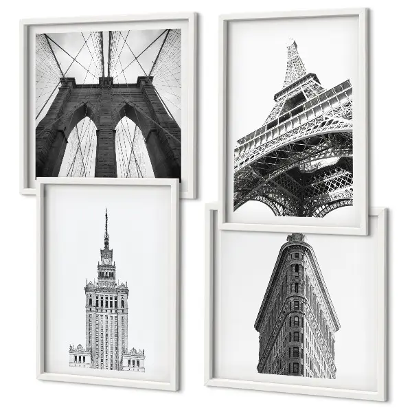 Multi-piece wall decor set architecture in black and white minimalism