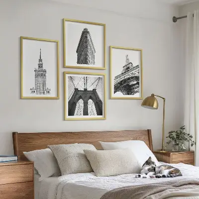 Multi-piece wall decor set architecture in black and white minimalism