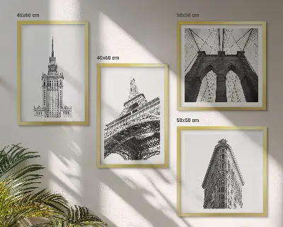 Multi-piece wall decor set architecture in black and white minimalism