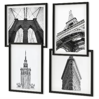 Multi-piece wall decor set architecture in black and white minimalism