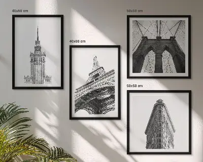 Multi-piece wall decor set architecture in black and white minimalism