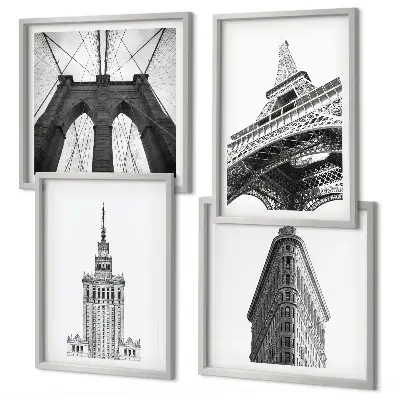 Multi-piece wall decor set architecture in black and white minimalism