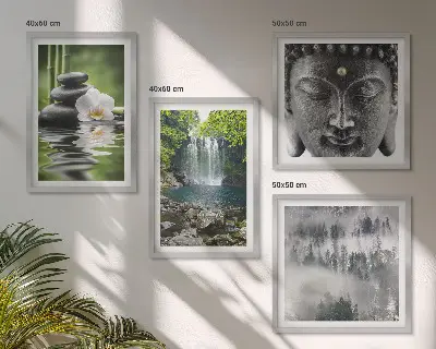 Wall art set featuring harmony of nature with stones, water, and Buddha