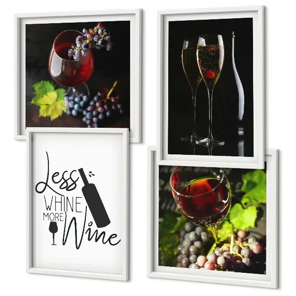 Wine glasses with grapes and inscription wall art set of 4 pieces