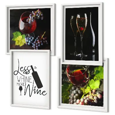 Wine glasses with grapes and inscription wall art set of 4 pieces