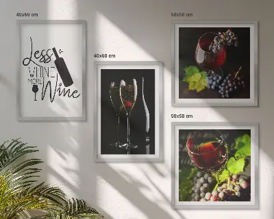 Wine glasses with grapes and inscription wall art set of 4 pieces