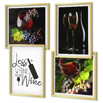 Wine glasses with grapes and inscription wall art set of 4 pieces
