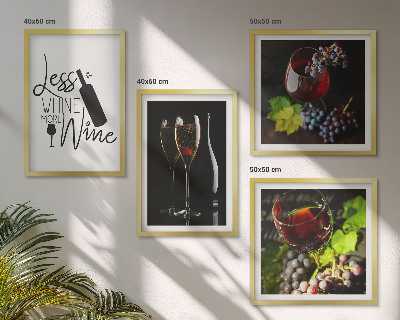 Set of 4 wall art pieces Glasses of wine with grapes and inscription