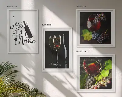 Wine glasses with grapes and inscription wall art set of 4 pieces