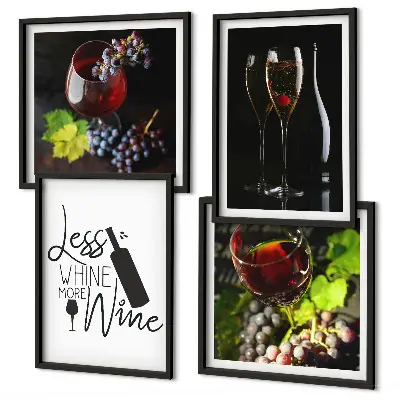 Wine glasses with grapes and inscription wall art set of 4 pieces