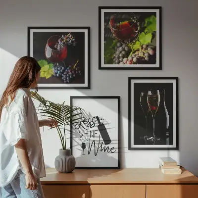 Wine glasses with grapes and inscription wall art set of 4 pieces