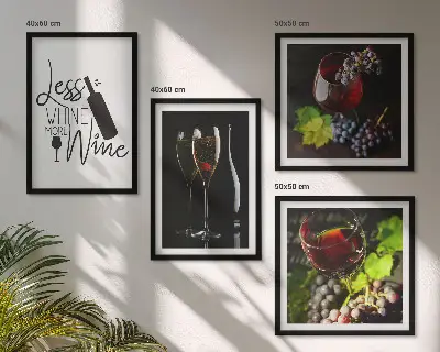 Wine glasses with grapes and inscription wall art set of 4 pieces