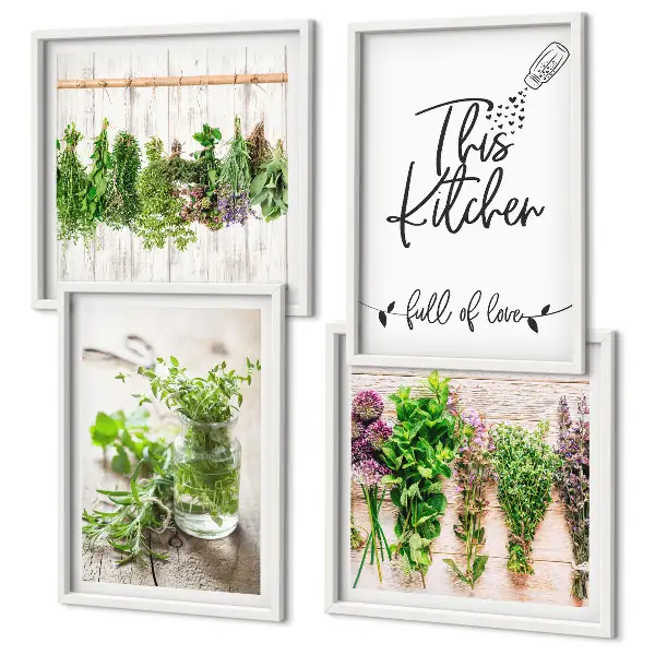 Dried herb kitchen wall art set set of wall art featuring a kitchen theme with dried herbs