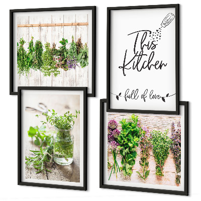 Wall art set Dried herbs kitchen theme