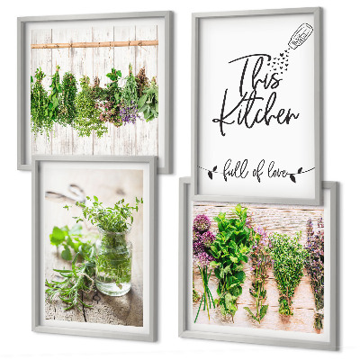 Wall art set Dried herbs kitchen theme