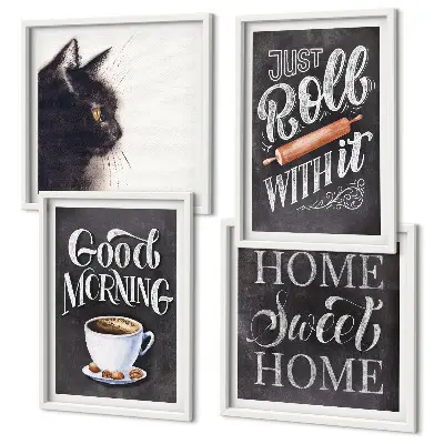 Cat wall art set set of 4 kitchen themed pieces