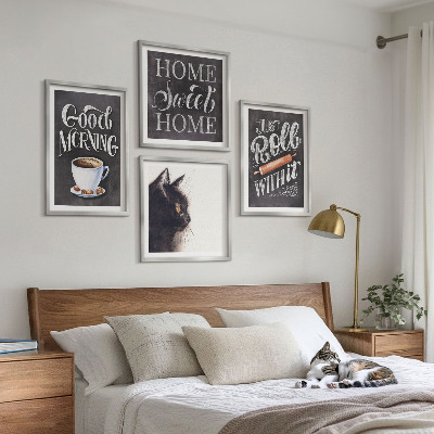 Set of 4 wall art pieces Home kitchen themes cat