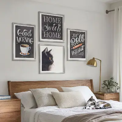 Cat wall art set set of 4 kitchen themed pieces