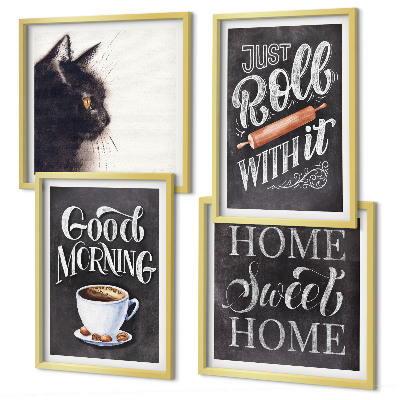Set of 4 wall art pieces Home kitchen themes cat