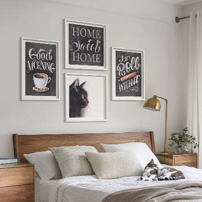 Set of 4 wall art pieces Home kitchen themes cat