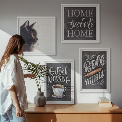 Set of 4 wall art pieces Home kitchen themes cat