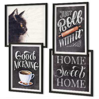 Set of 4 wall art pieces Home kitchen themes cat