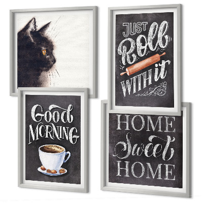 Set of 4 wall art pieces Home kitchen themes cat