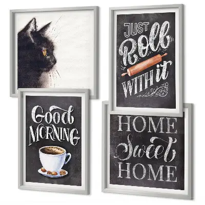 Cat wall art set set of 4 kitchen themed pieces