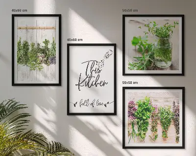 Multi-piece kitchen wall art set featuring drying herbs and plants