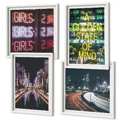 City Night Neon Signs Wall Art set of 4 pieces
