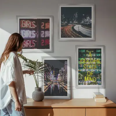 City Night Neon Signs Wall Art set of 4 pieces