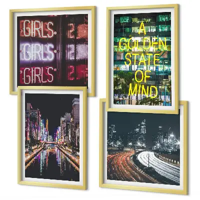 City Night Neon Signs Wall Art set of 4 pieces