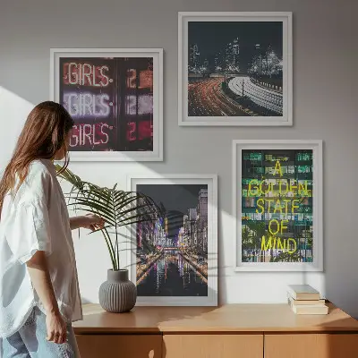 City Night Neon Signs Wall Art set of 4 pieces
